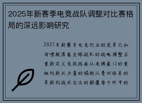 2025年新赛季电竞战队调整对比赛格局的深远影响研究