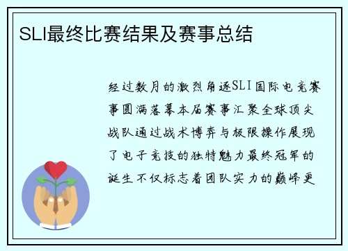 SLI最终比赛结果及赛事总结